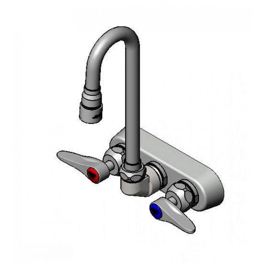 Workboard Faucet, 4'' Wall Mount, Ceramas, Swivel Gooseneck, 1.0 GPM VR Aerator, Levers
