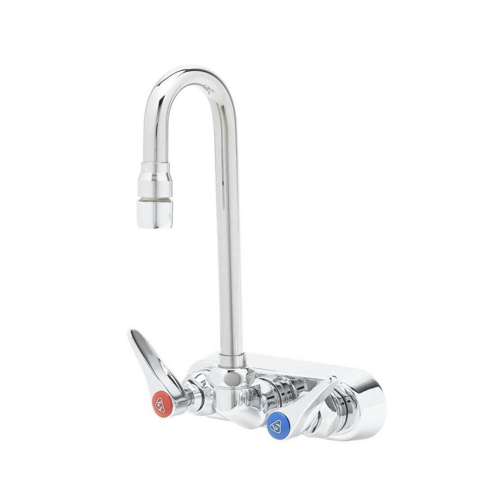 4'' Workboard Faucet, Wall Mount, Ceramas w/ Check Valves, Swivel Gooseneck, Lever Handl