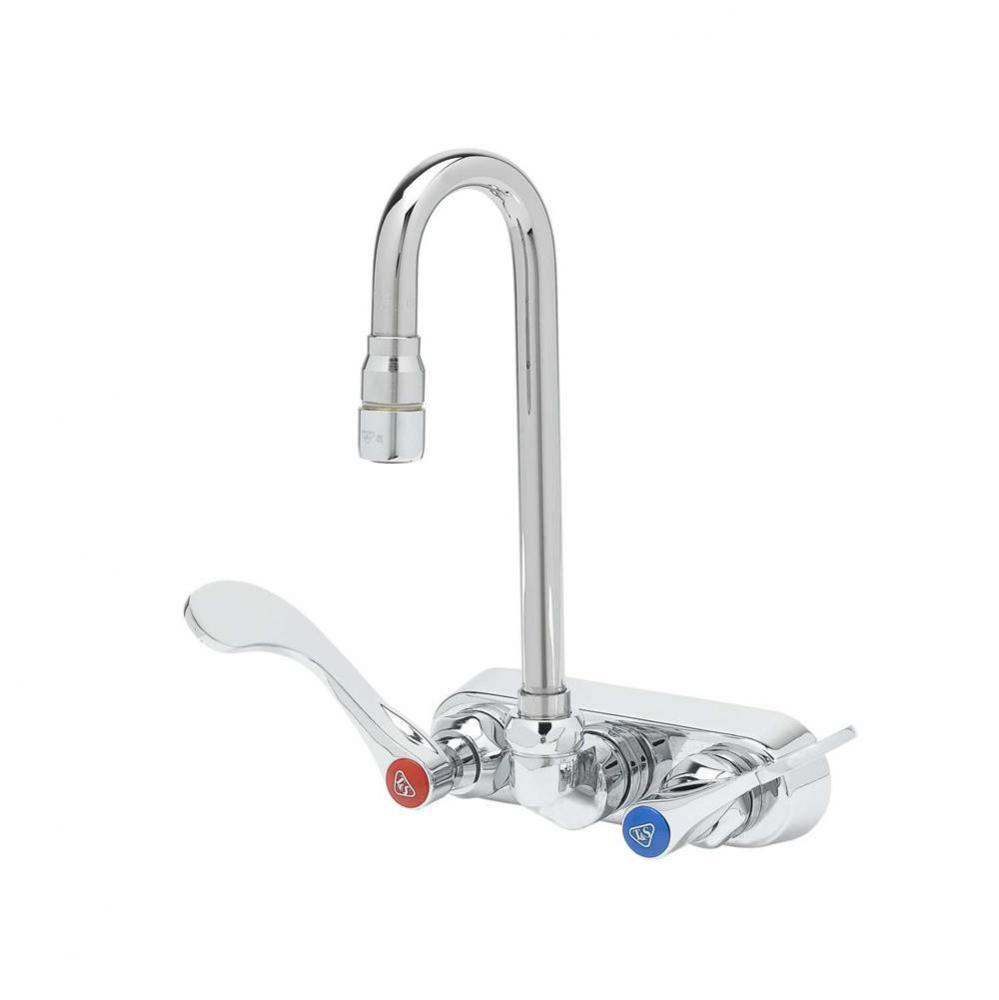 4'' Workboard Faucet, Wall Mount, Qtr-Turn, Swivel Gooseneck, 4'' Wrist Handle