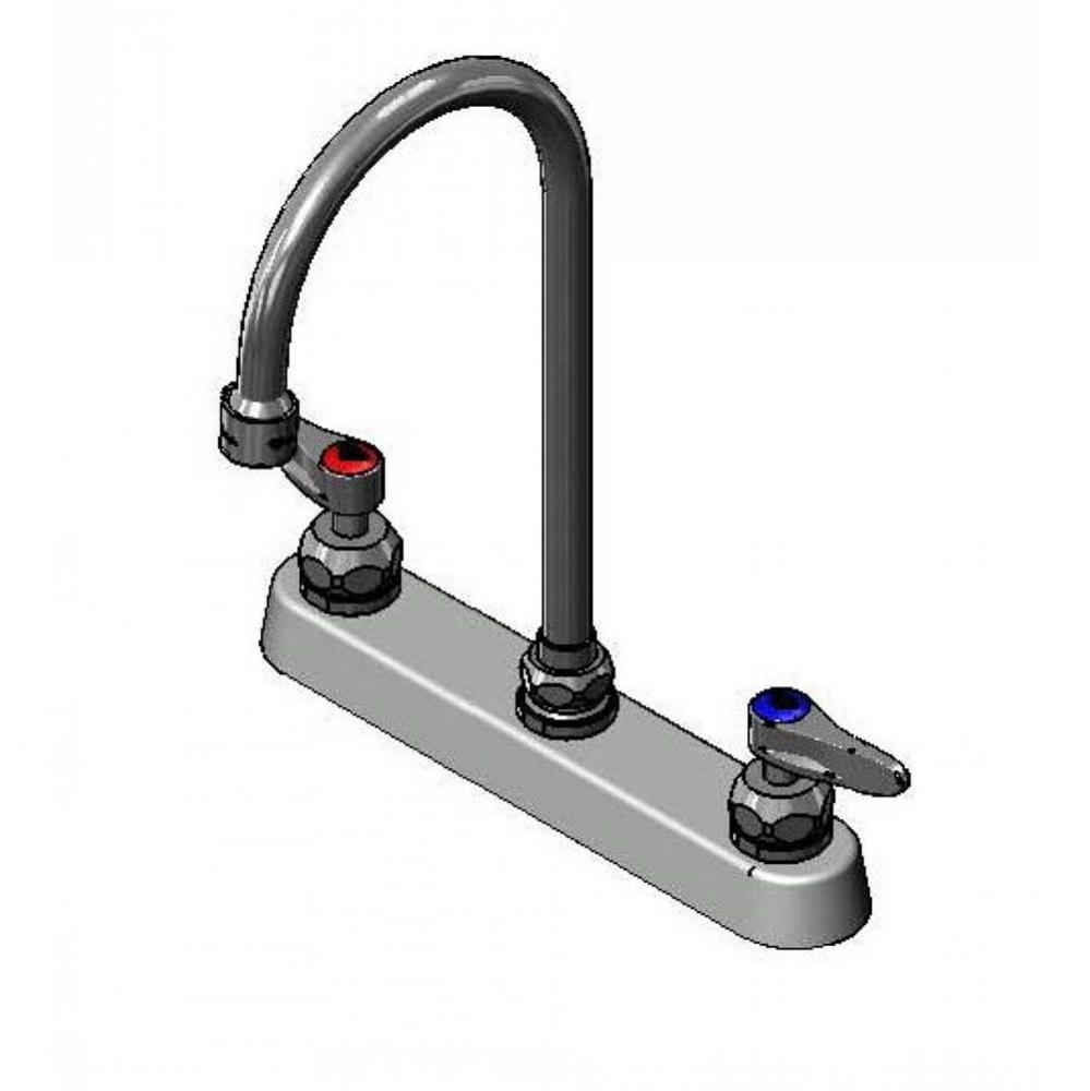 8'' Deck Mount Faucet, Ceramas, Lever Handles, Swivel Gooseneck w/ VR 2.2 GPM Aerator