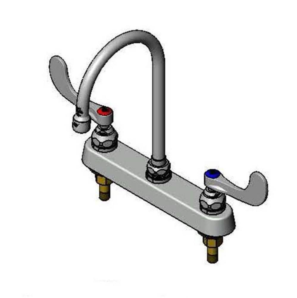 Workboard Faucet, Deck Mount, 8'' Centers, Swivel Gooseneck, Wrist Handles, 2.2 GPM Aera