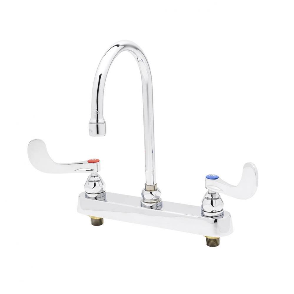 Workboard Faucet, Deck Mount, 8'' Centers, Swivel Gooseneck, Wrist Handles, 2.2 GPM Aera