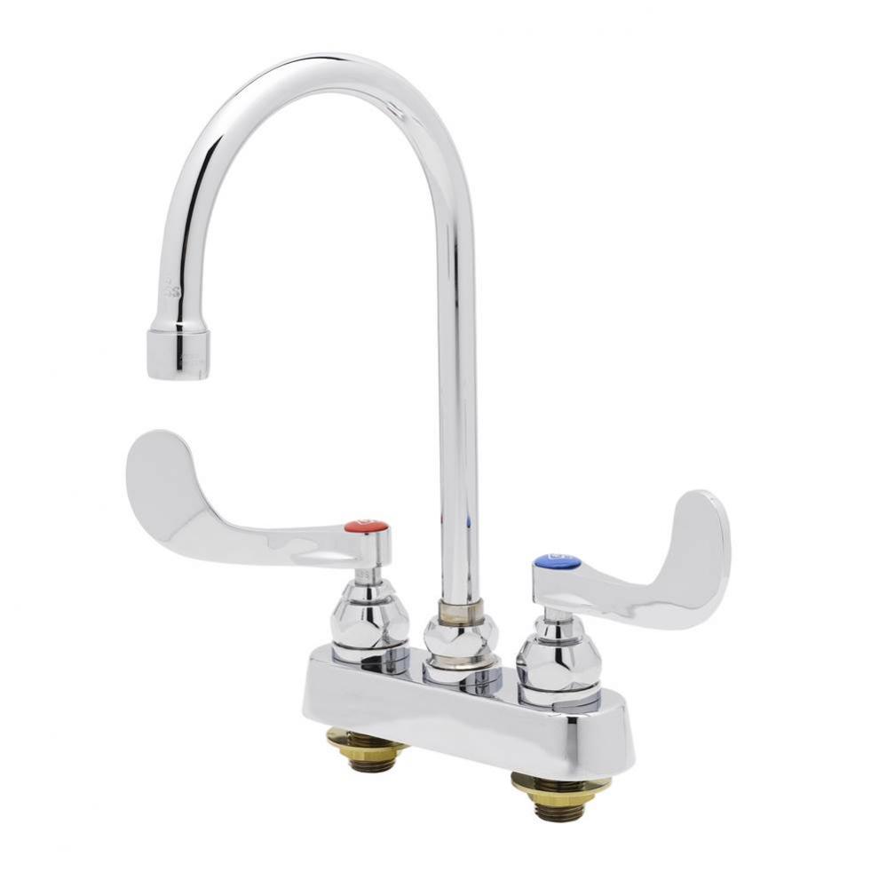 Workboard Faucet, Deck Mount, 4'' Centers, Swivel Gooseneck, Wrist Action Handles