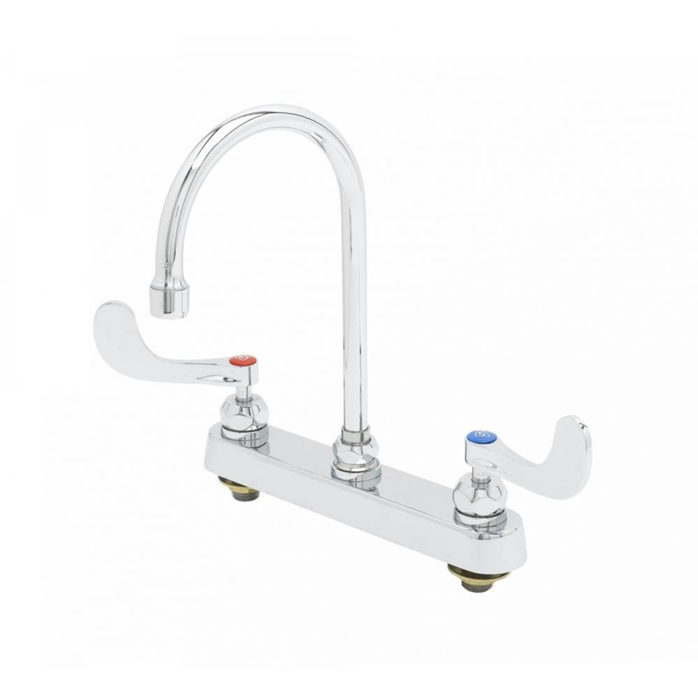 8'' Deck Mount Workboard Faucet, Ceramas, 4'' Wrist-Action Handles, 133X Swive