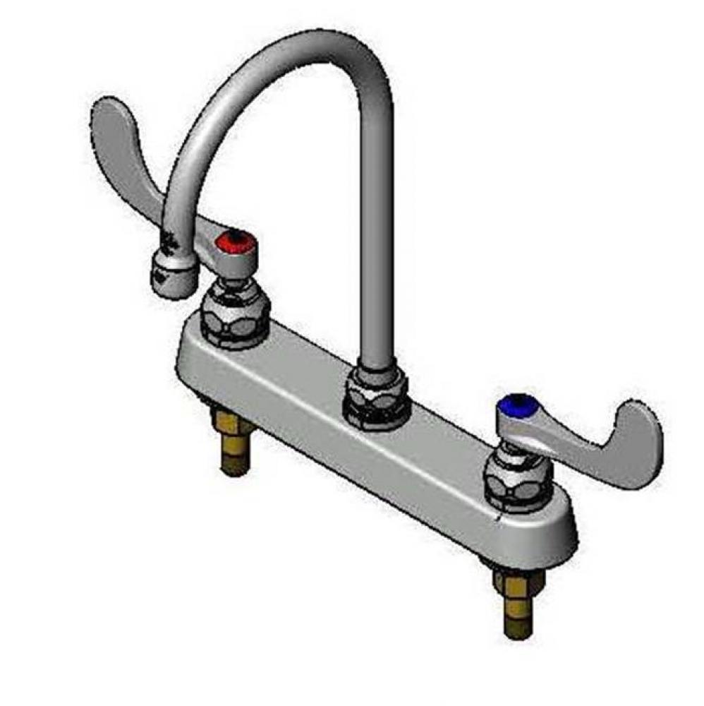 8''c/c Deck Mount Workboard Faucet,4''Wrist Action Handles,133X Swivel Goosene