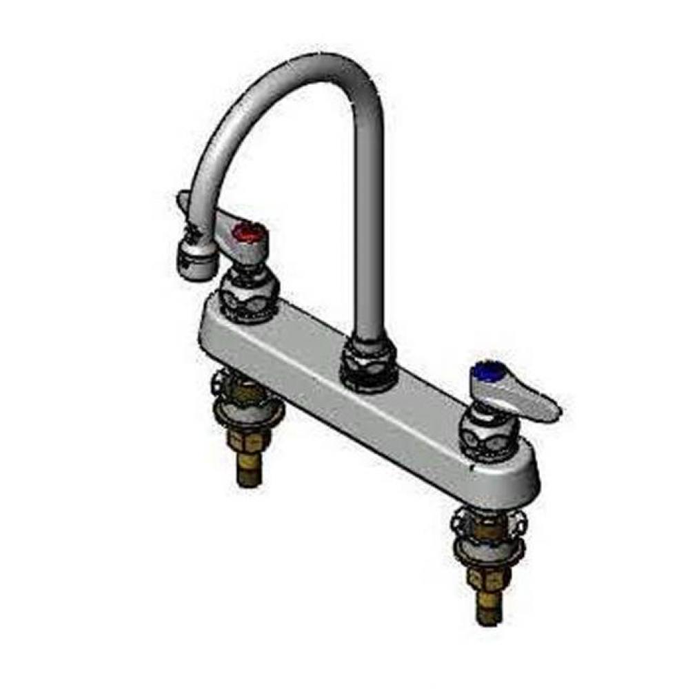 Workboard Faucet, Deck Mount, 8'' Centers, Swivel Gooseneck, Lever Handles, 2'&apos
