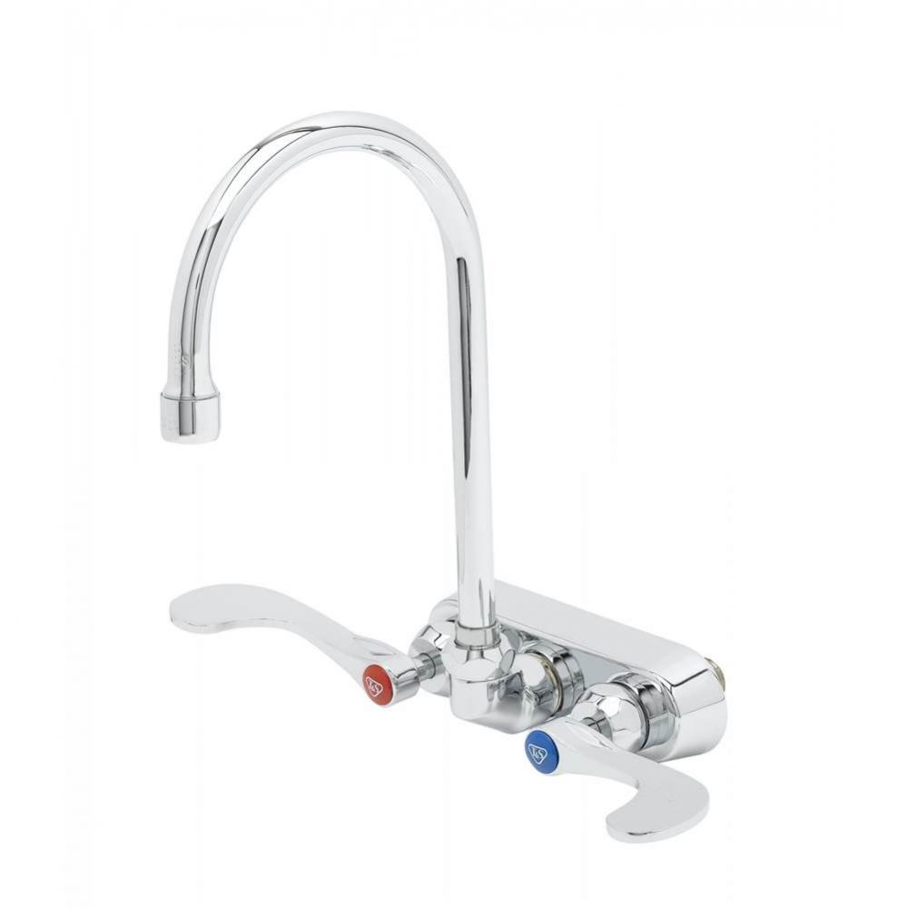 4'' Backsplash Workboard Faucet, Ceramas, 4'' Handles, Swivel Gooseneck, 1.5 G