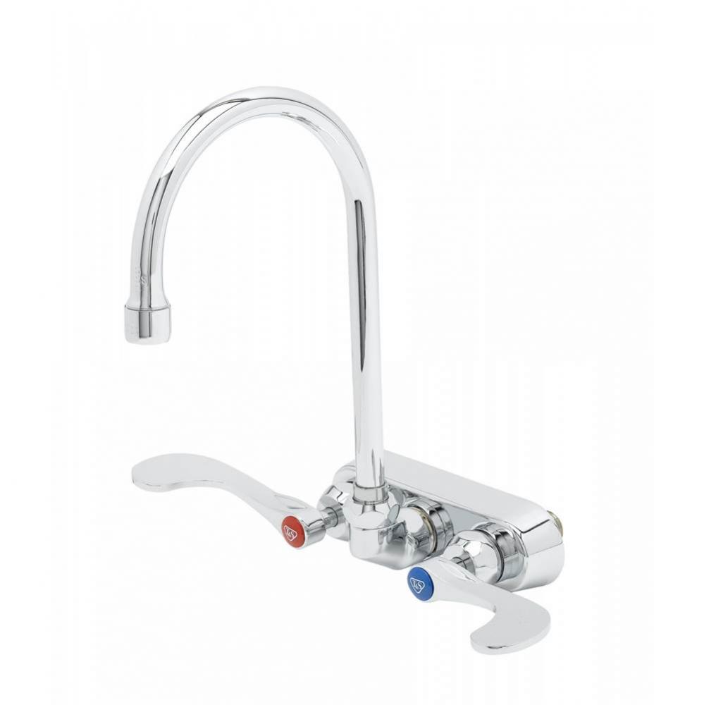 4'' Backsplash Workboard Faucet, Ceramas, 4'' Handles, Swivel Gooseneck, 1.5 G