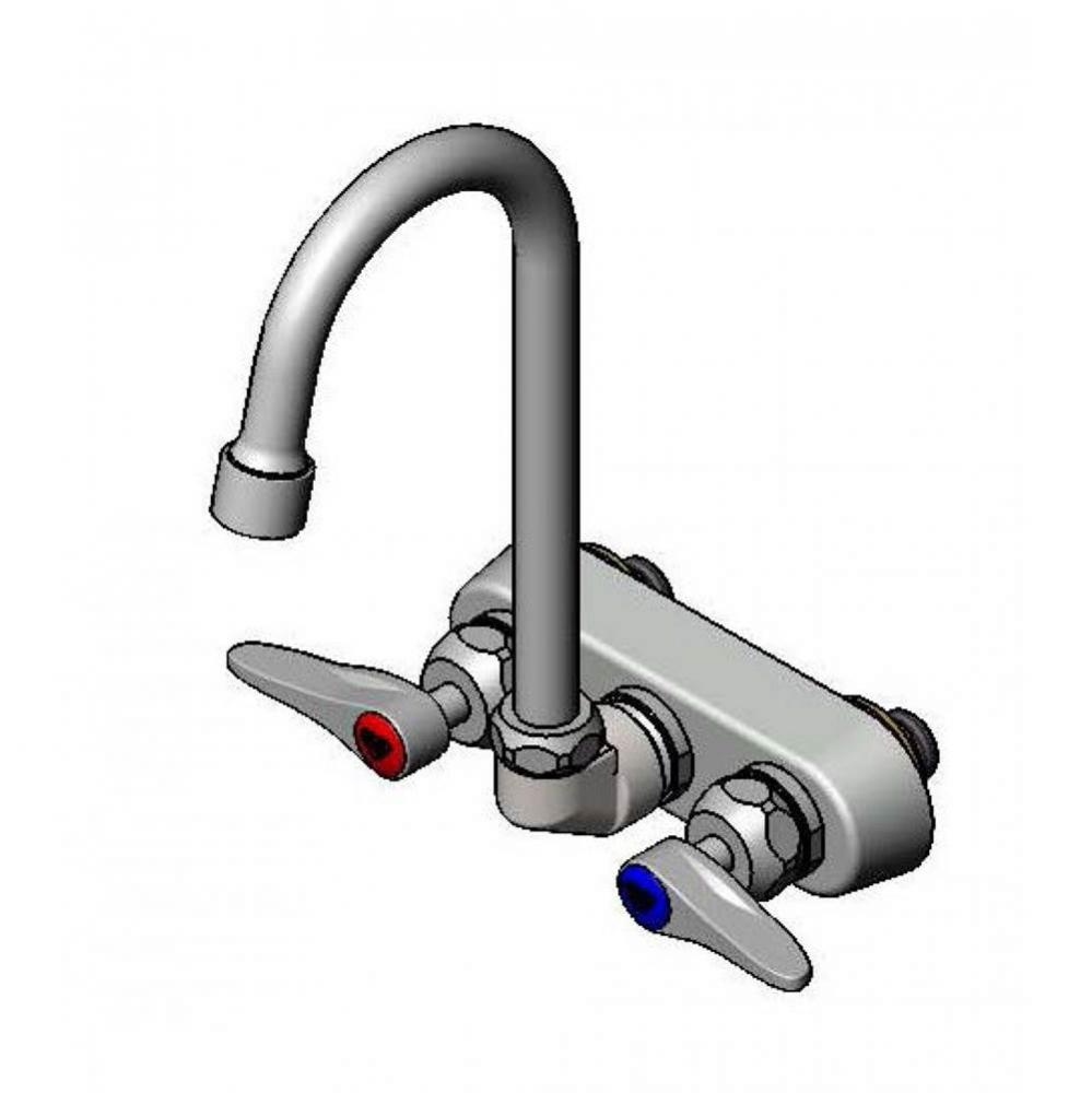 Workboard Faucet, 4'' Wall Mount, Ceramas, Gooseneck, 1.2 GPM VR Aerator, Lever Handles
