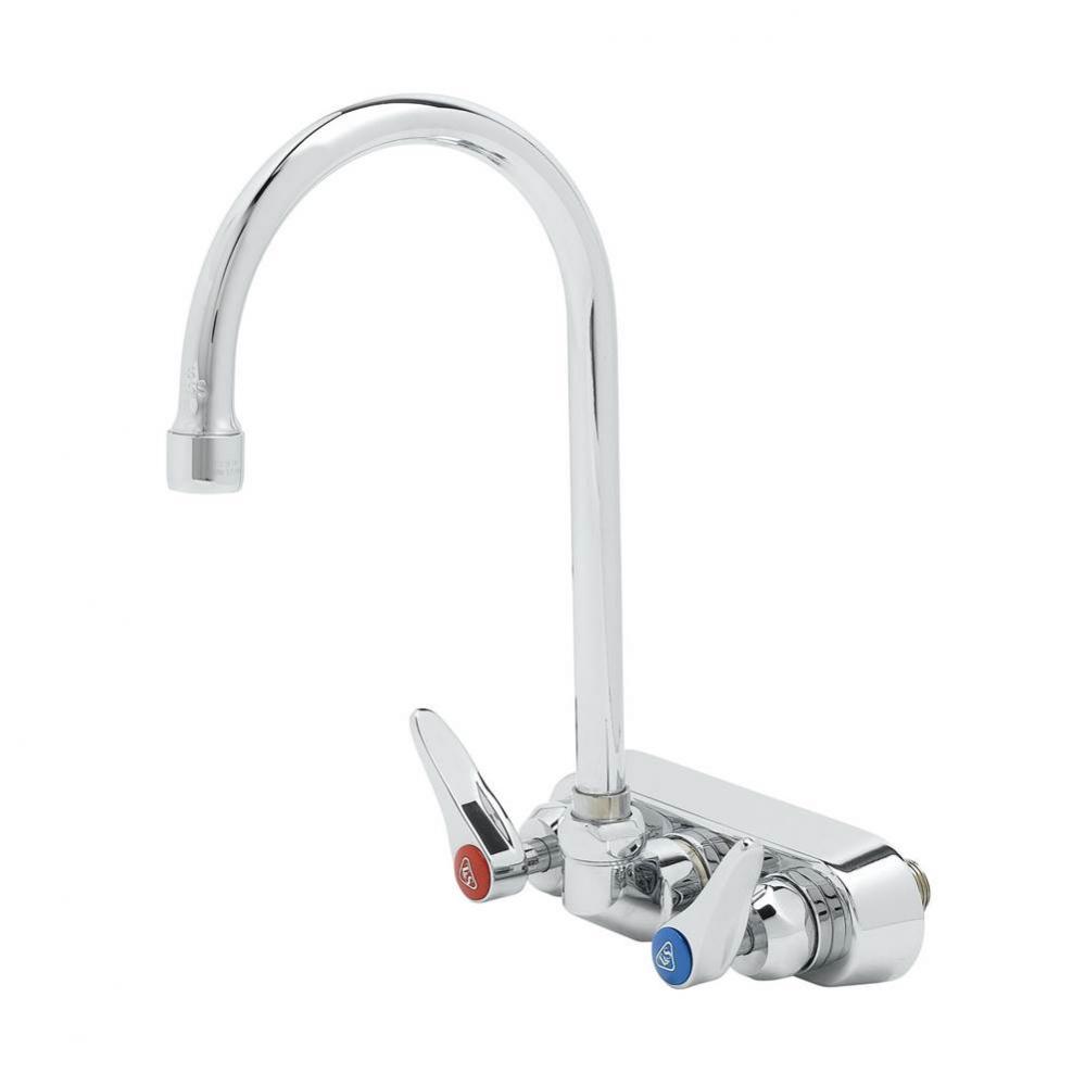 4'' Workboard Faucet, Wall Mount, Ceramas, Lever Handles, Swivel Gooseneck, 1.5 GPM Aera