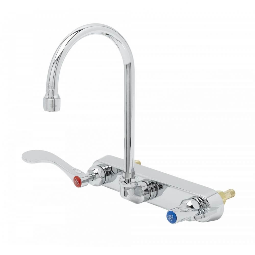 8'' Backsplash Workboard Faucet, Ceramas, 4'' Handles, Swivel Gooseneck, 2.2 G