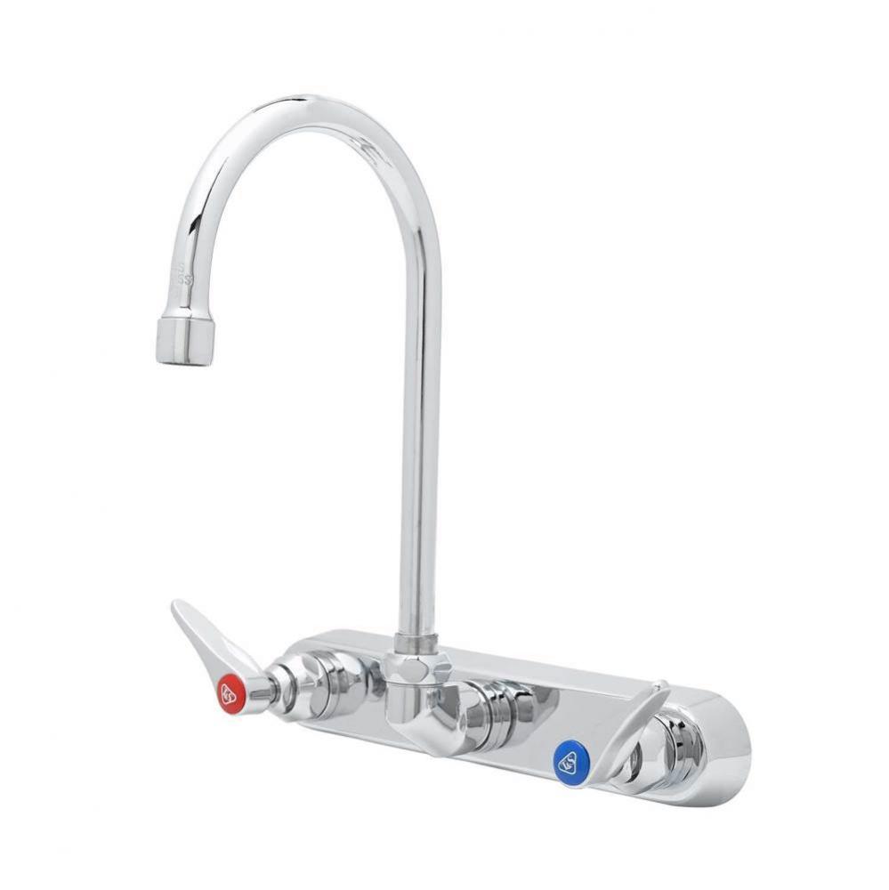 Workboard Faucet, Wall Mount, 8'' Centers, Swivel Gooseneck, Lever Handles