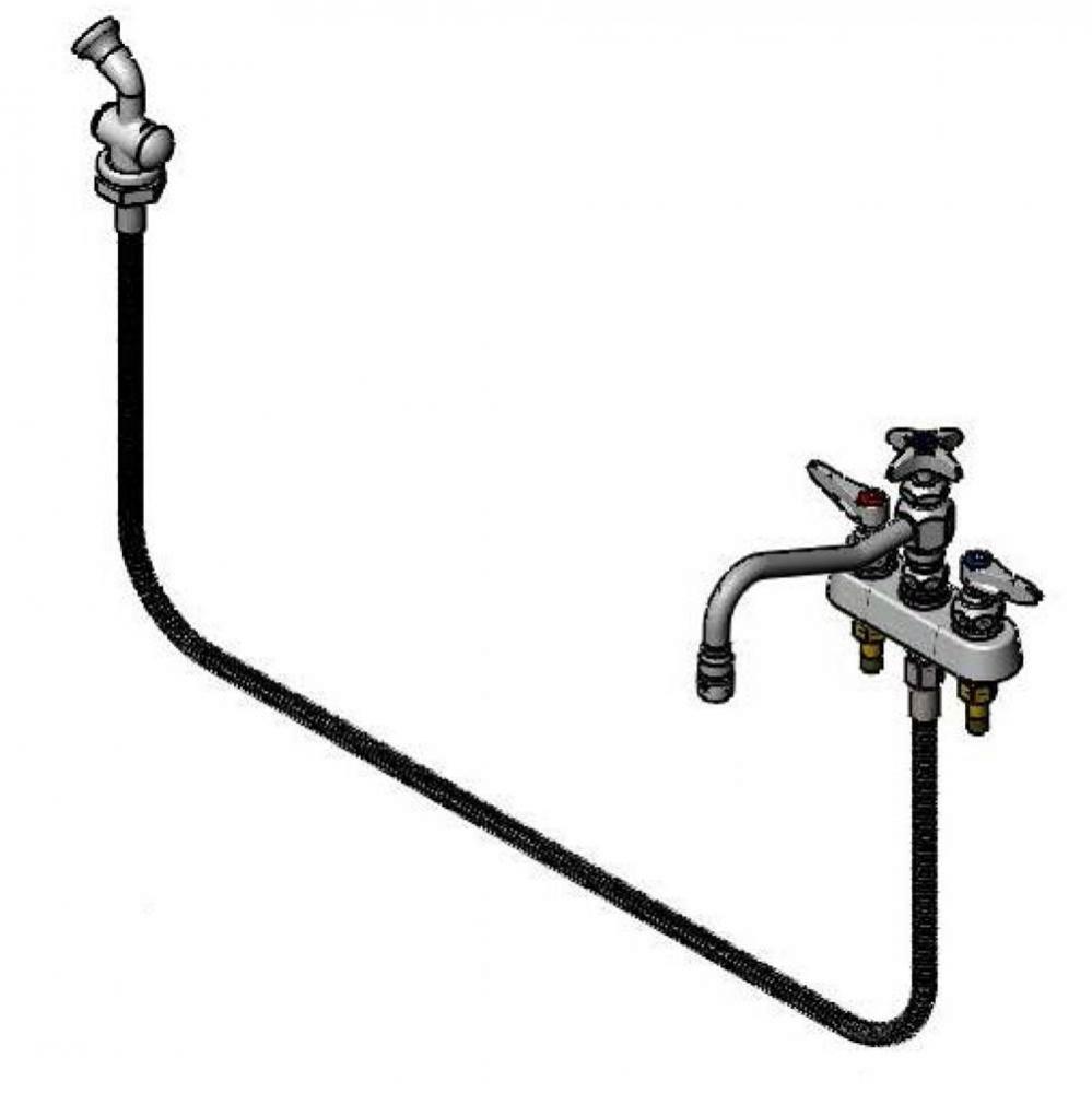 Workboard Faucet, Deck Mount, 4'' Centers, 8'' Swing Nozzle w/Diverter, Hose,