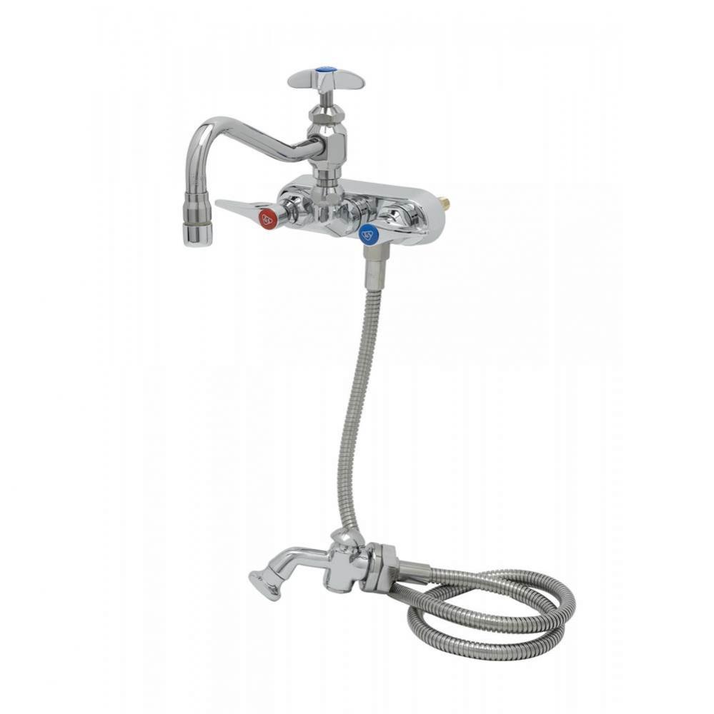 Workboard Faucet, Wall Mount, 4'' Centers, 8'' Swing Nozzle w/Diverter, Hose,