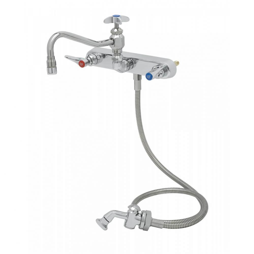 Workboard Faucet, Wall Mount, 8'' Centers, 8'' Swing Nozzle w/Diverter, Hose,