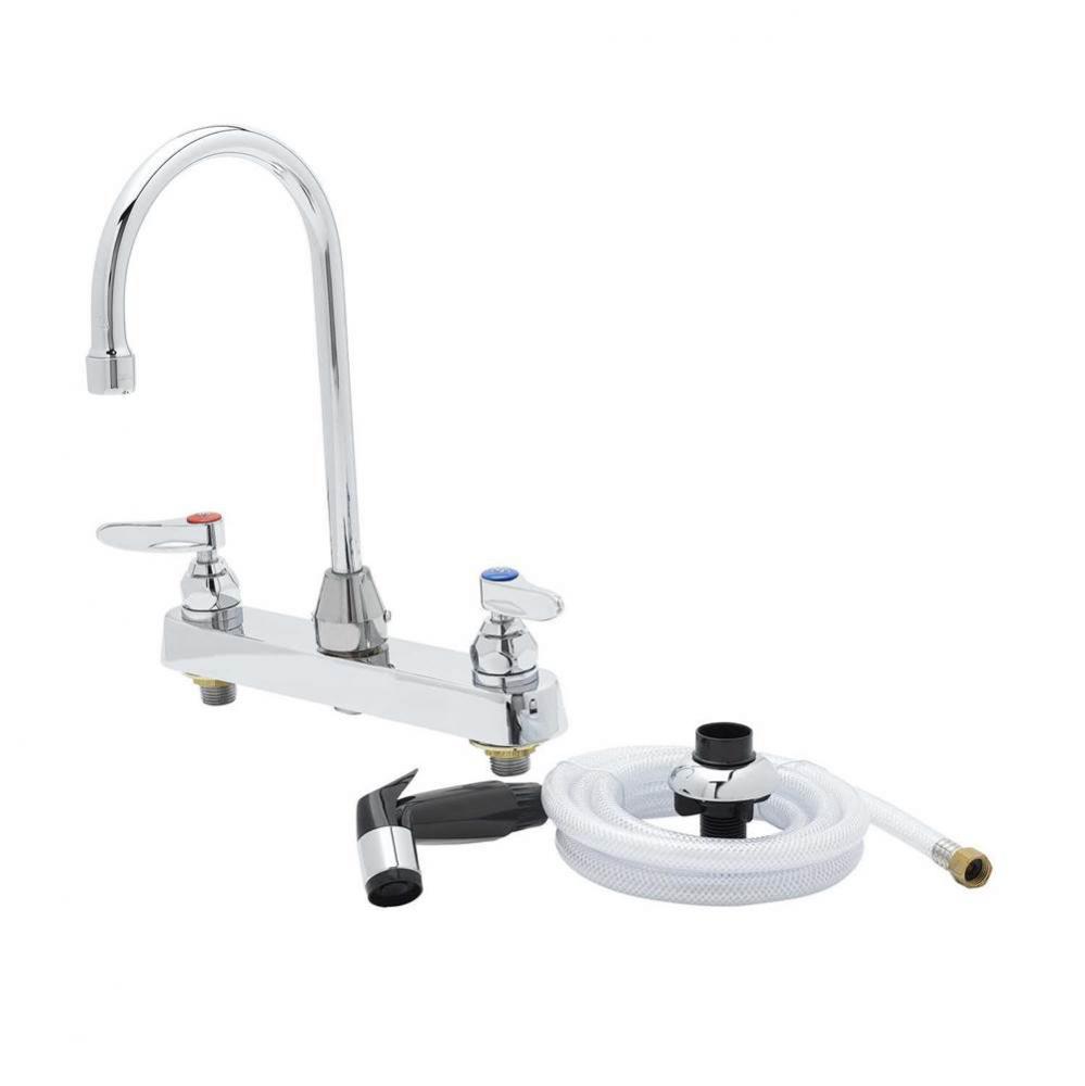 8'' c/c Workboard Faucet w/ 5 3/4'' Swivel Gooseneck, 7' Sidespray Hose