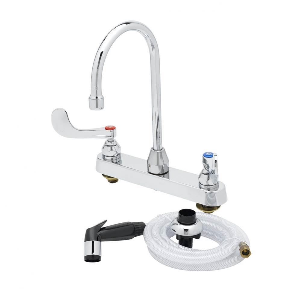 8'' c/c Workboard Faucet, 5 3/4'' Swivel Gooseneck, B-WH4, 7' Sidespray