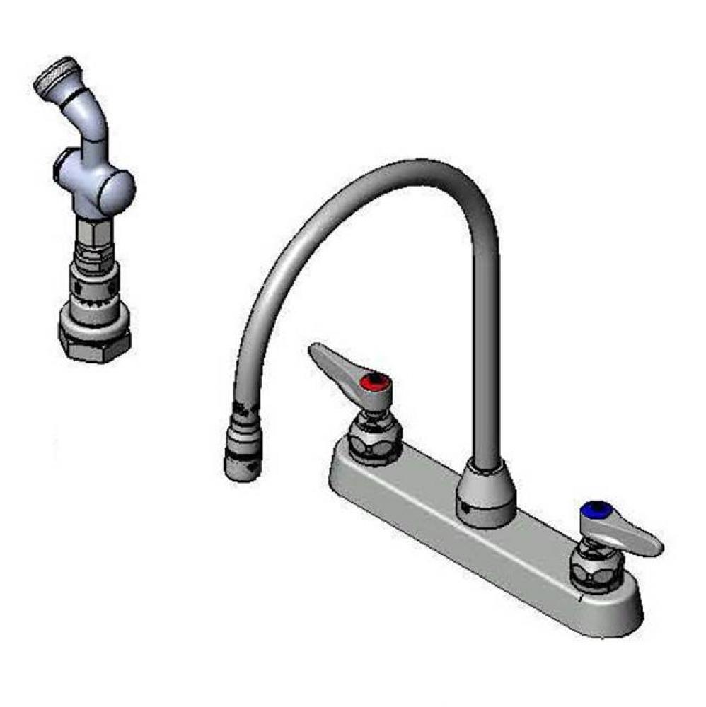 Workboard Faucet, Deck Mount, 8'' Centers, Gooseneck, Diverter, Side Spray w/ Rosespray