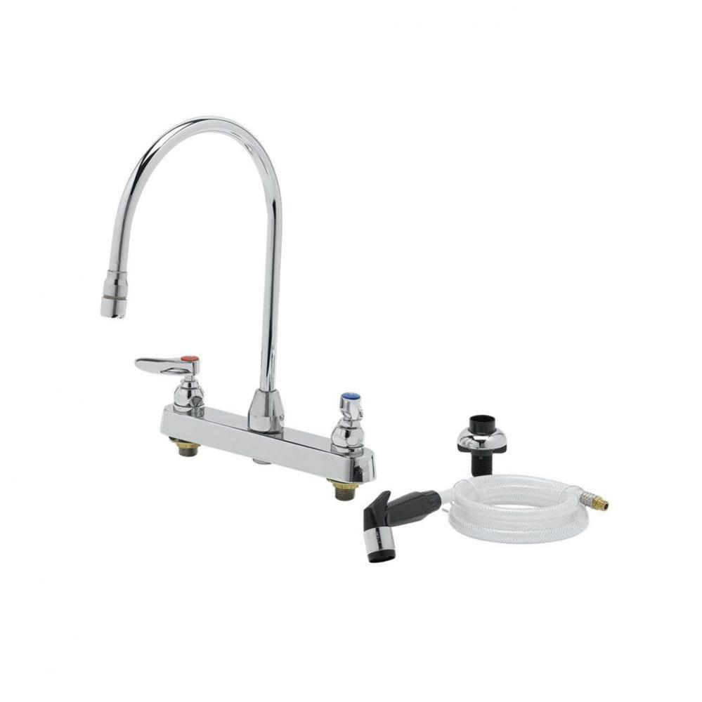 8'' Workboard Faucet, Deck Mt, 8-13/16'' Swivel Gooseneck, 4' Sidespray