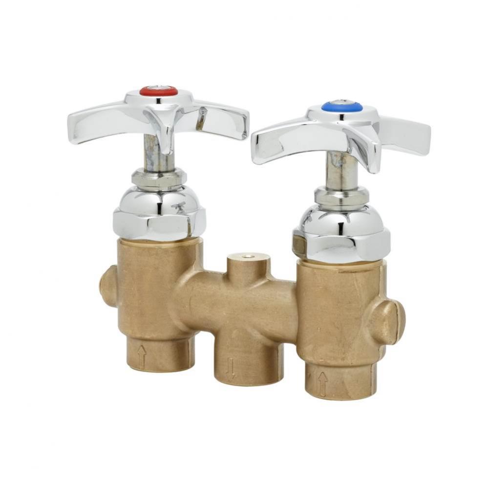 Mixing Valve, 3'' Center, Four-Arm Handles, 3/8'' NPT Female Inlets/Outlet, Le