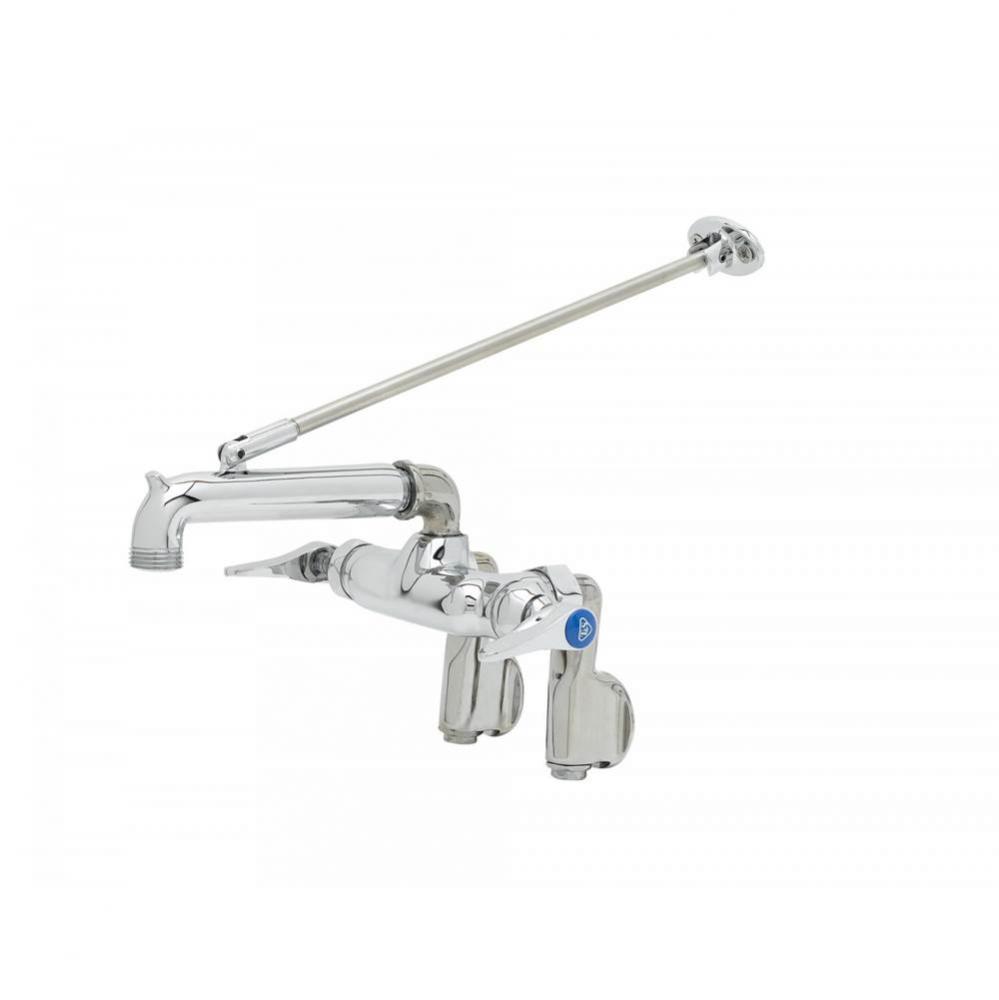 Service Sink Faucet, Polished Chrome Finish, Integral Stops, Wall Brace, Garden Hose Outle