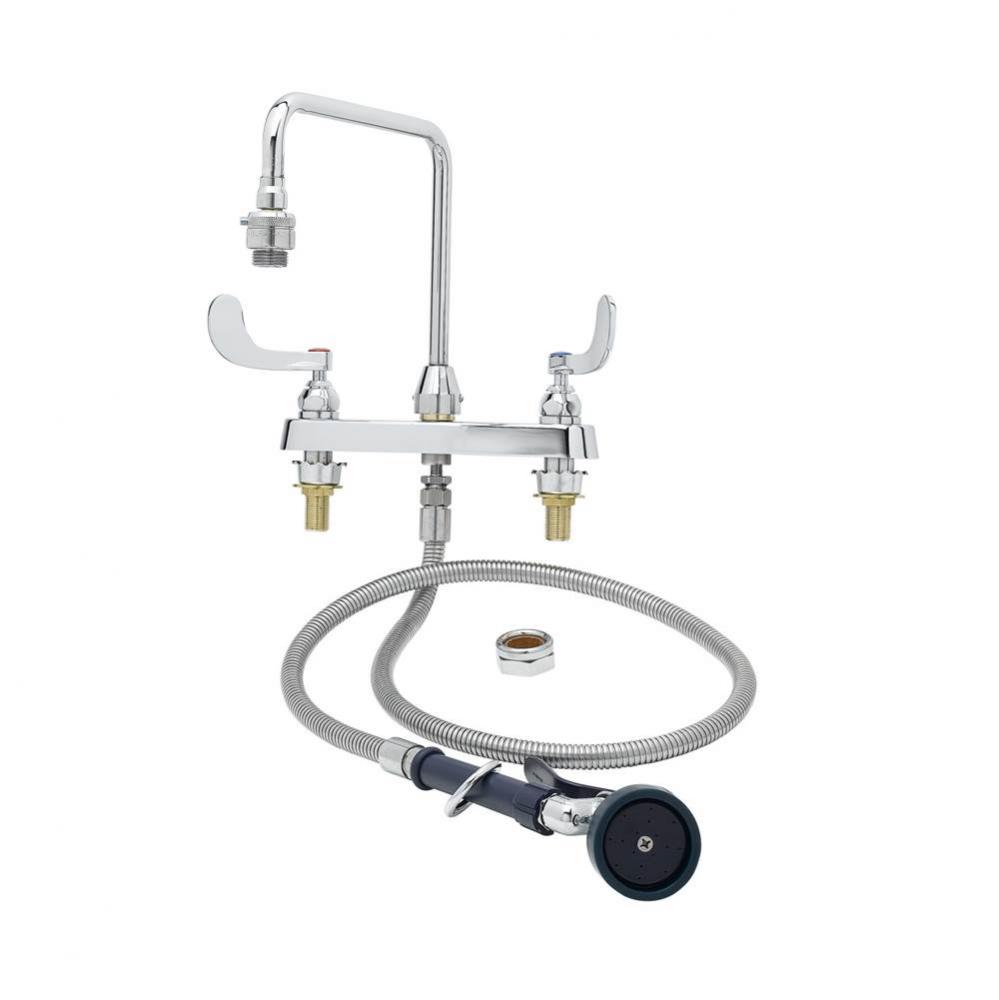 Workboard Faucet w/ Spray Valve, 8'' Centers, Vacuum Breaker Gooseneck, 4'' Wr