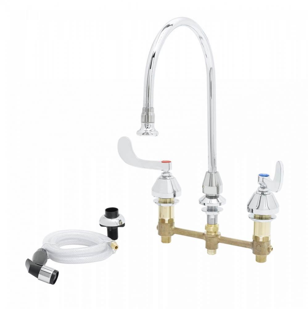 Medical Faucet w/ Sidespray, 8'' Centers, Gooseneck w/ Rosespray Aerator, 4''