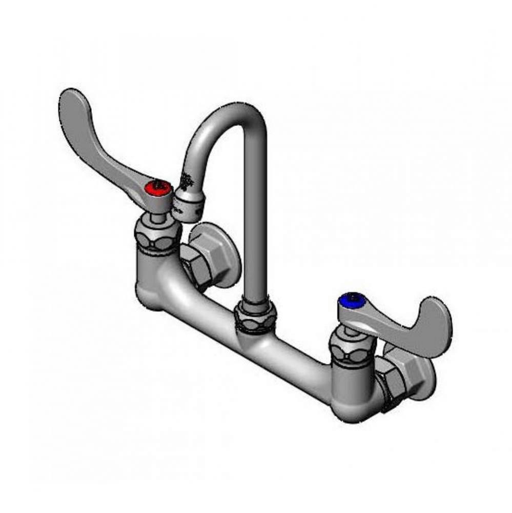 8'' Wall Mount Faucet, CV Ceramas, Rigid Gooseneck, 1.0 gpm Aerator, 4'' Handl