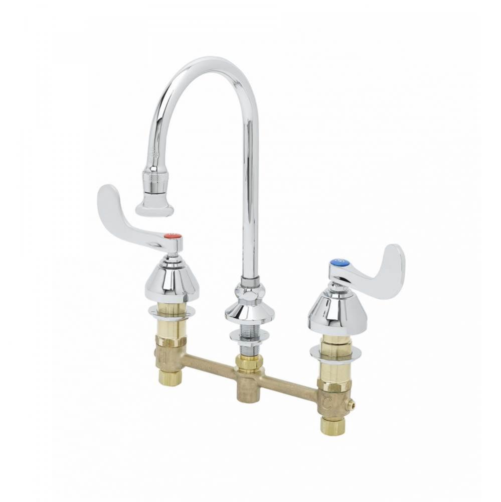 Medical Faucet, Deck Mount, 8'' Centers, Rigid/Swivel Gooseneck w/ Rosespray, 4'&ap