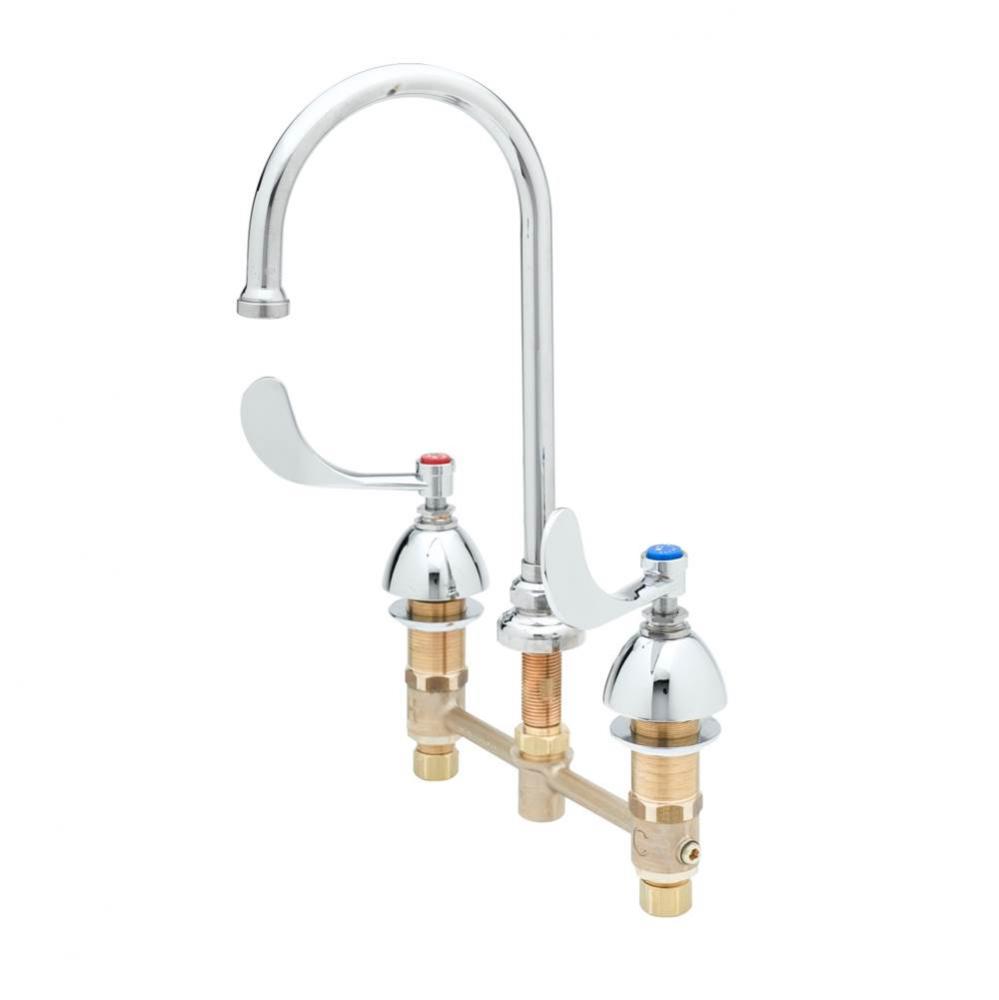 Widespread Faucet, 8'' Deck Mount, 4'' Handles, Swivel Gooseneck & 1.5 GPM