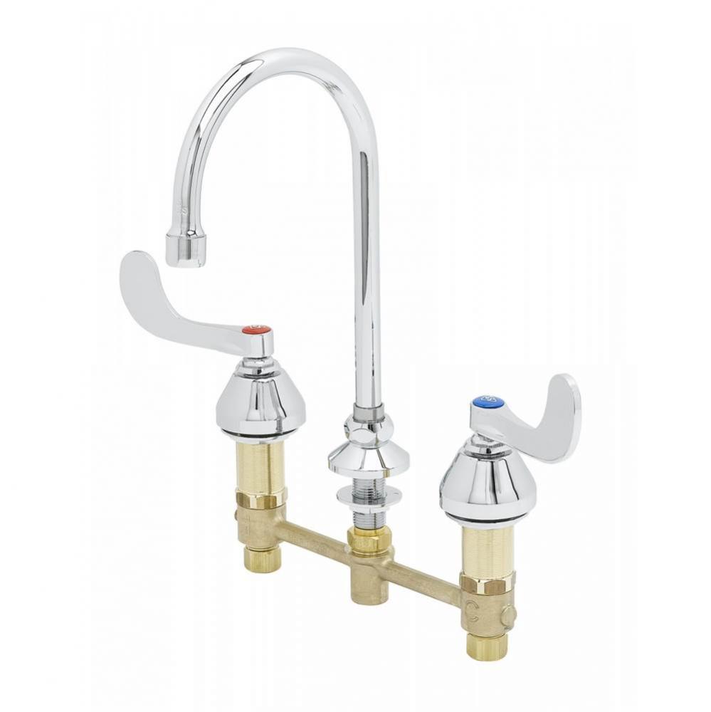 Medical Faucet, 8'' Centers, Swivel Gooseneck & B-0199-29, 4'' Wrist-Actio