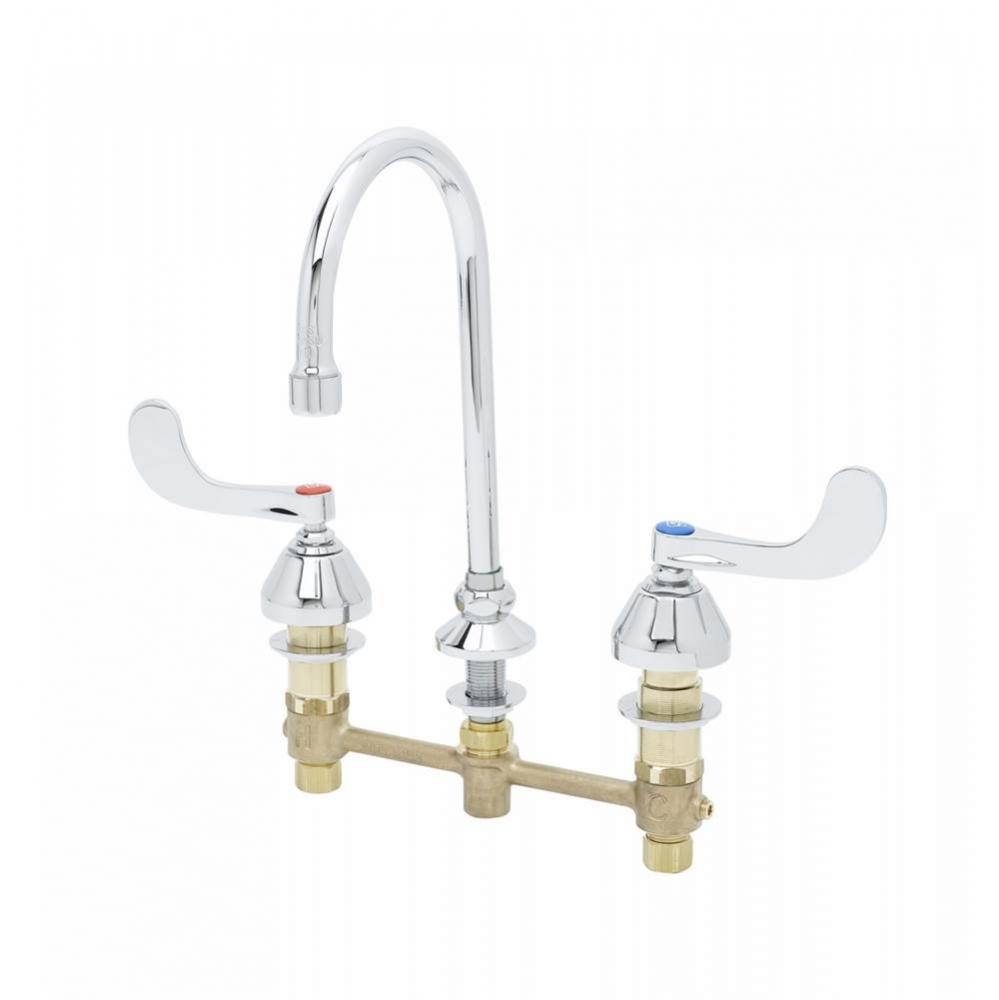 Medical Faucet, 8'' Centers, 133X Swivel Gooseneck, 4'' Wrist Action Handles,