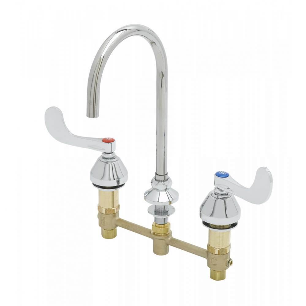 Medical Faucet, 8'' Centers, 1.5 gpm Flow Control, Plain-End Gooseneck, 4'' Ha