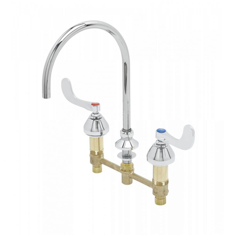 Medical Faucet, 8'' Centers, Plain End Swivel Gooseneck, 4'' Wrist Action Hand