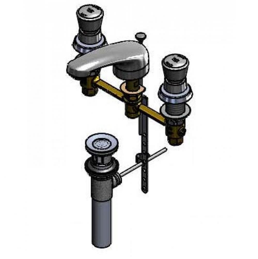 Lavatory Faucet, Push Button Self Closing Cartridges, 8'' Center, Cast Spout, Pop-Up