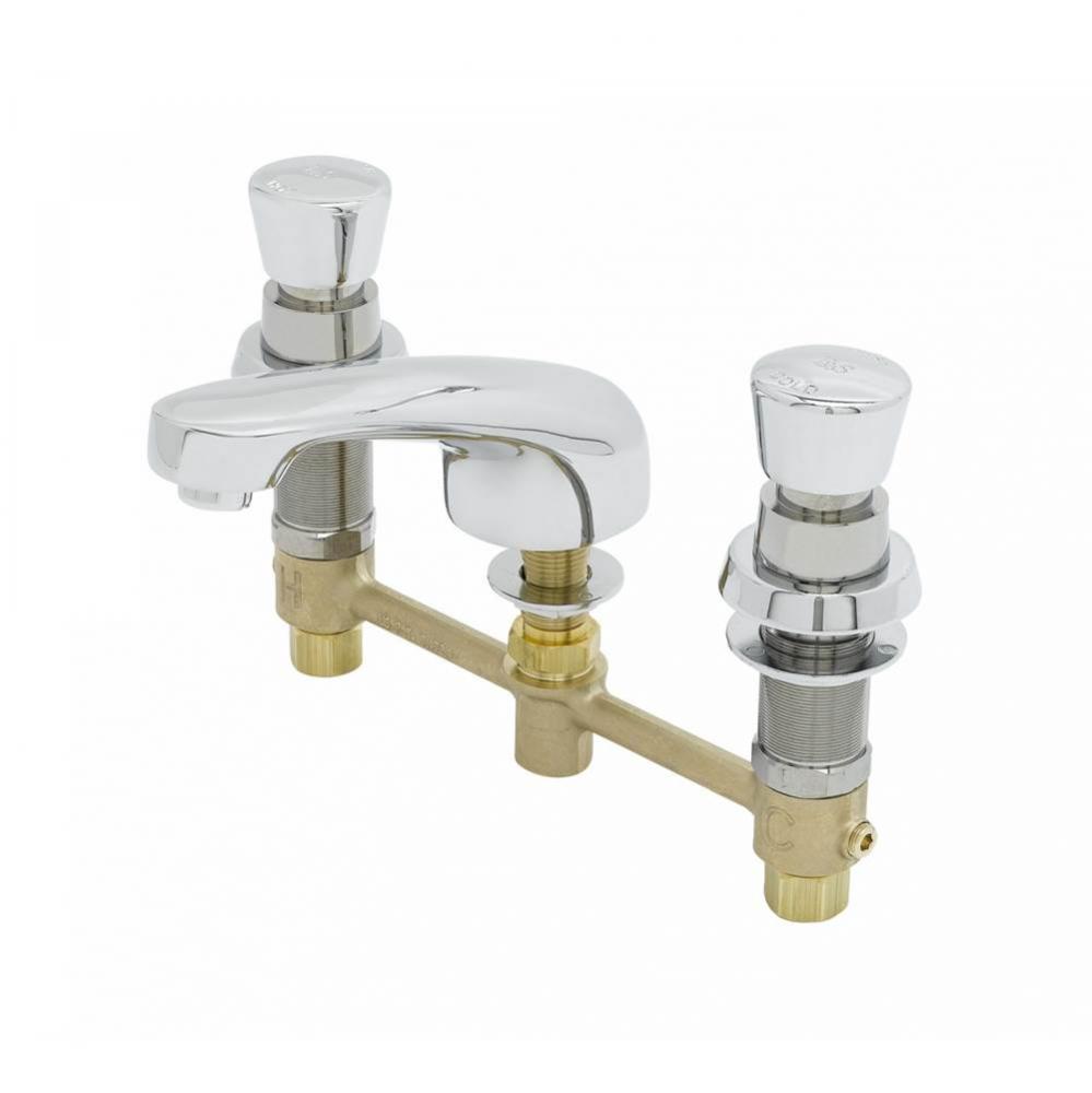 Lavatory Faucet, Push Button Self-Closing Cartridges, 8'' Center, Cast Spout