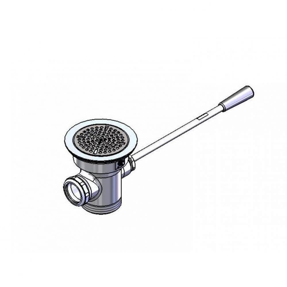 Waste Drain Valve, Lever Handle, 3-1/2'' x 2'', VR Flat Strainer