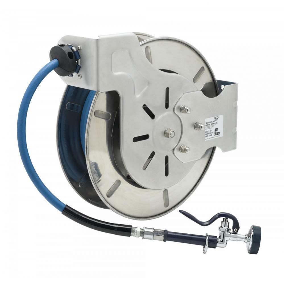 Hose Reel, Open, Stainless Steel, 1/2'' x 35' Hose, High-Flow Spray Valve