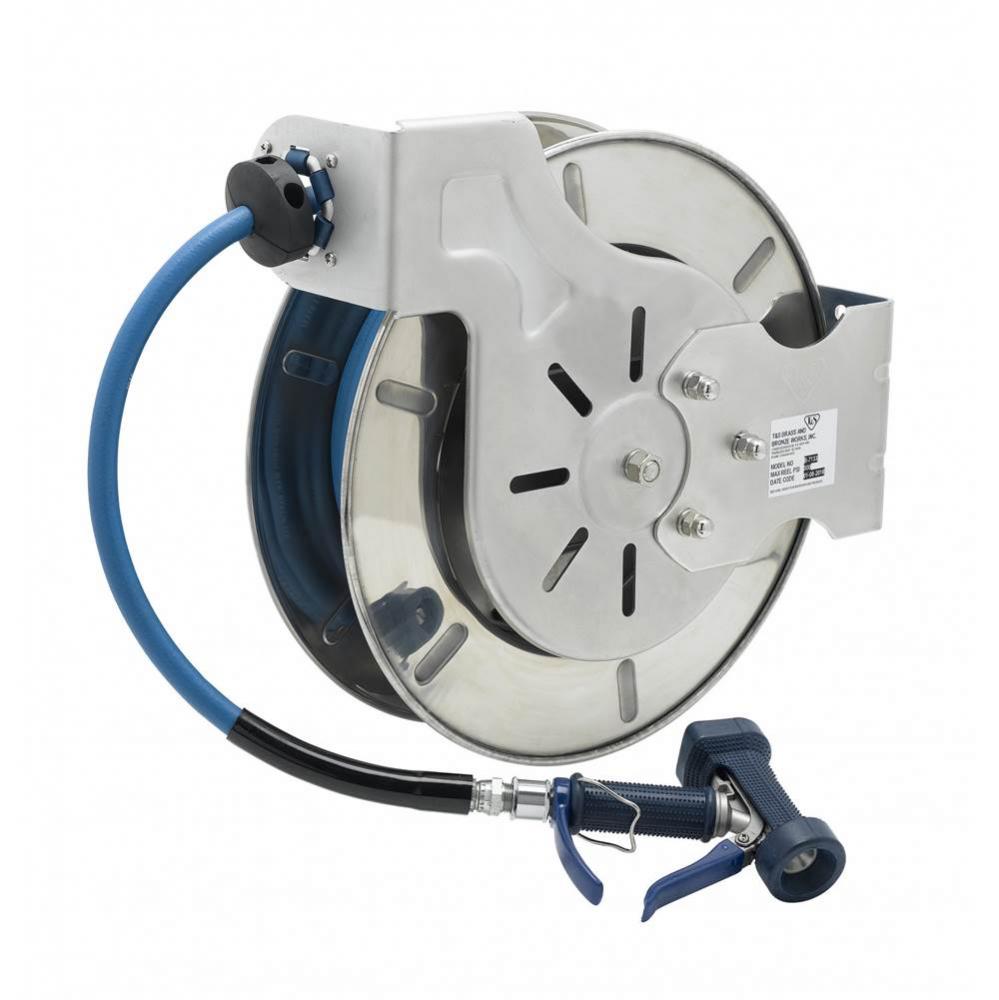 Hose Reel, Open, Stainless Steel, 1/2'' x 35' Hose, 9/16'' Front Trigger