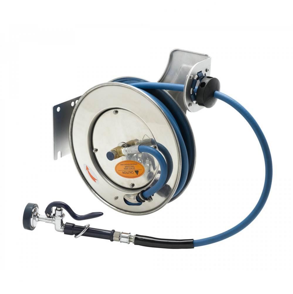 Hose Reel, Open, Stainless Steel, 1/2'' ID x 35'' Food-Grade Hose, EB-0107 Spr