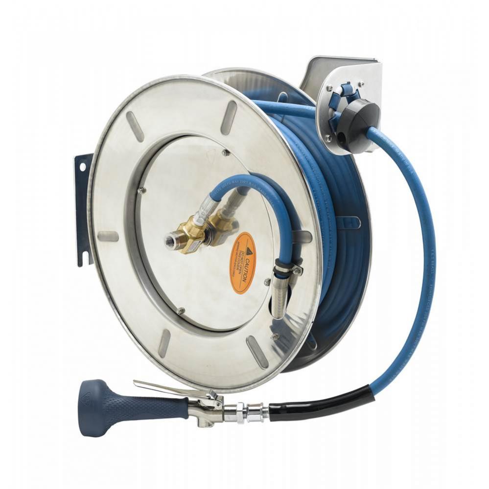 Hose Reel,50Ft,Open,3/8'',SS,Hi-Flow Spray Valve