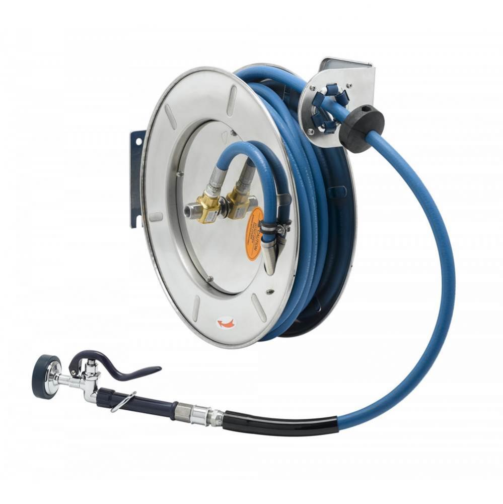 Hose Reel, Open, Stainless Steel, 1/2'' x 50' Hose, High-Flow Spray Valve