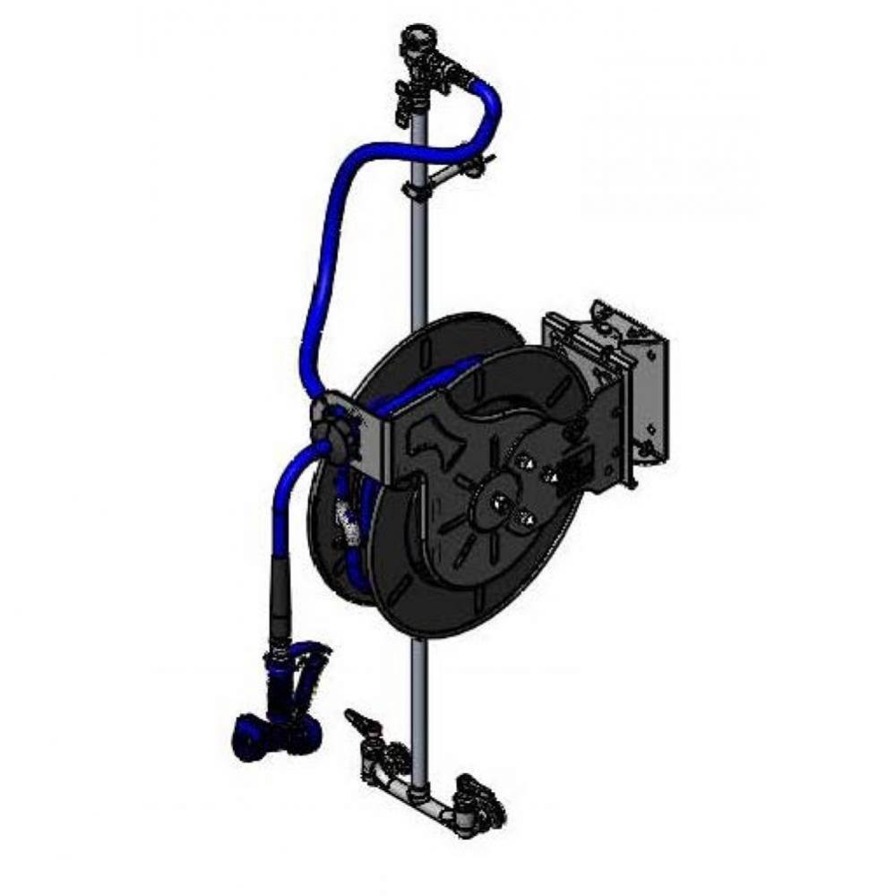 Hose Reel System, 1/2'' ID x 50' Open SS Hose Reel, MV Water Gun, EasyInstall Brack