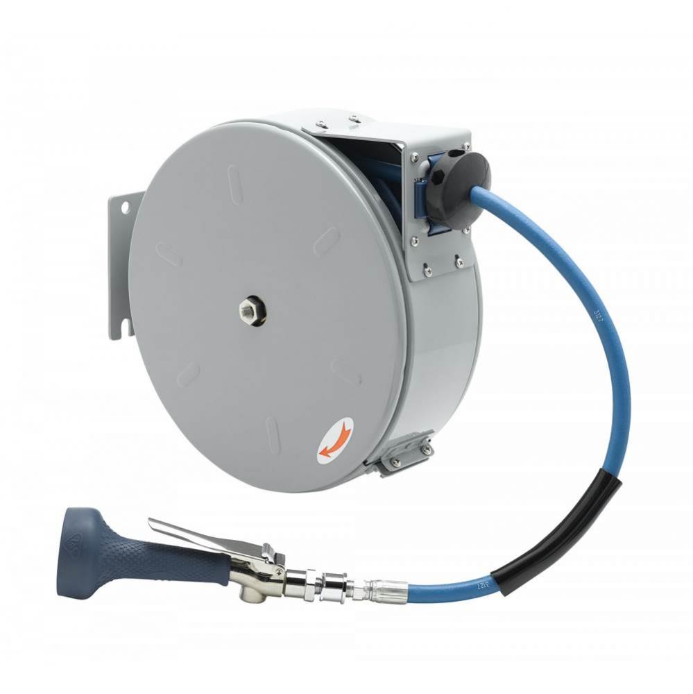 Hose Reel:Closed,30Ft,3/8'',Epoxy Coated Steel,Hi-Flow Spray Valve