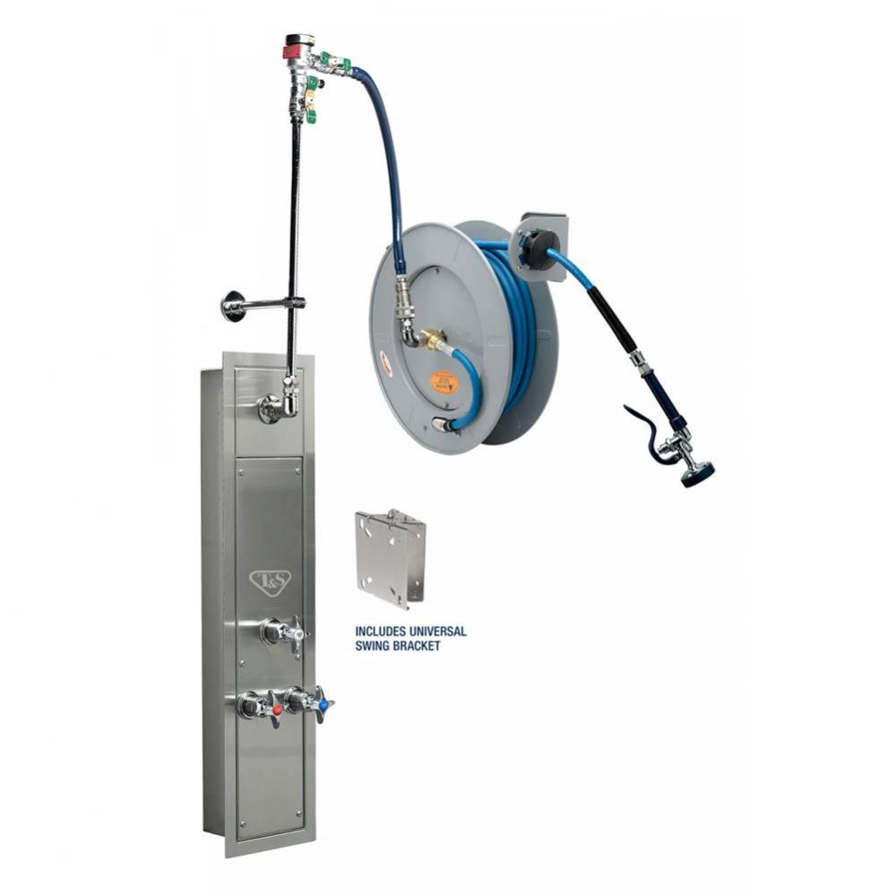 50' Epoxy Coated Open Hose Reel w/ Stainless Steel Recessed Cabinet with Bottom Inlets, Mixin