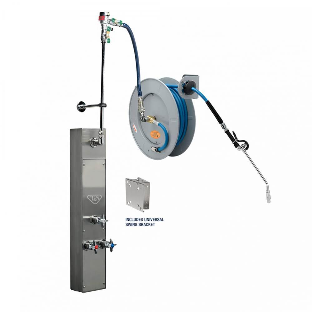 50' Epoxy Coated Open Hose Reel w/ Stainless Steel Surface Mount Cabinet with Bottom Inlets,