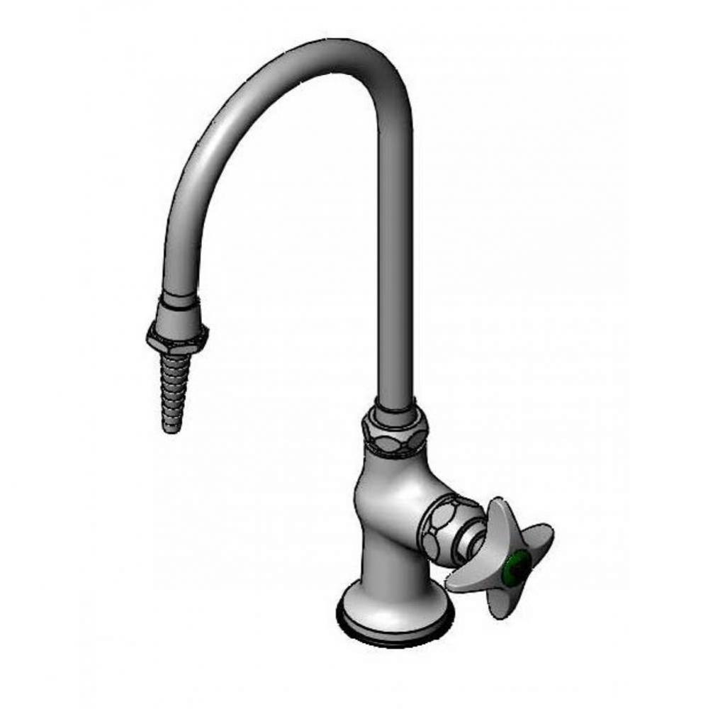 Lab Faucet, Single Temp Control, Swivel Gooseneck, Serrated Tip, 4-Arm Handle