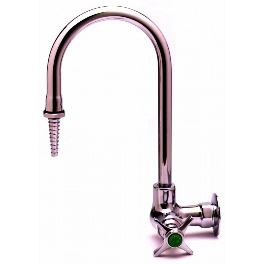 Lab Faucet, Single Temp, Wall Mount, Swivel/Rigid Gooseneck, Serrated Tip, 4-Arm Handle