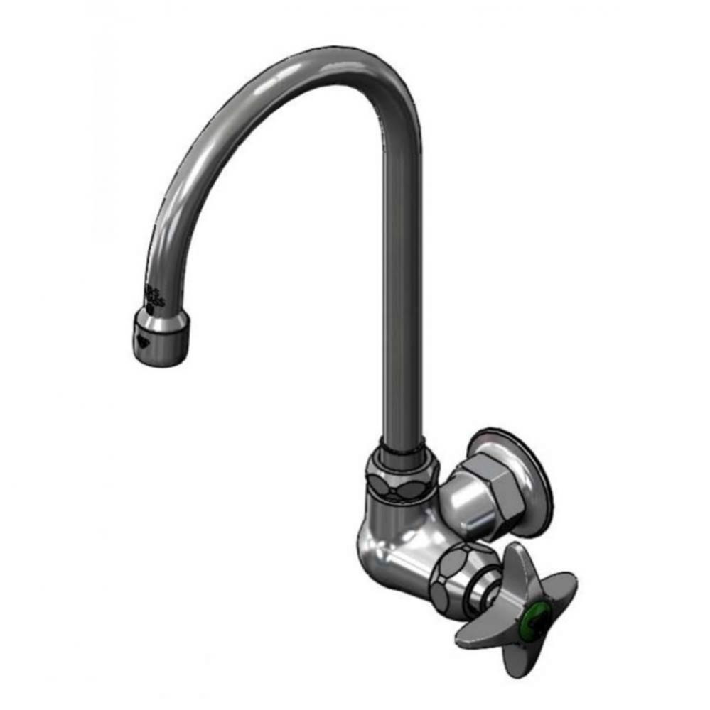 Lab Faucet, Single Temp, Wall Mount, Tin-Lined, Gooseneck, 2.2 GPM Aerator, 4-Arm Handle