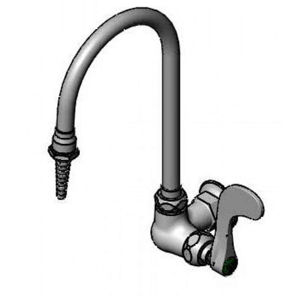 Lab Faucet, Single Temp, Wall Mount, Swivel/Rigid Nozzle, Serrated Tip, 4'' Wrist Handle